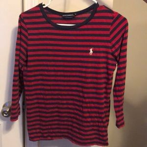 Red and Navy Blue striped 3/4 quarter sleeves